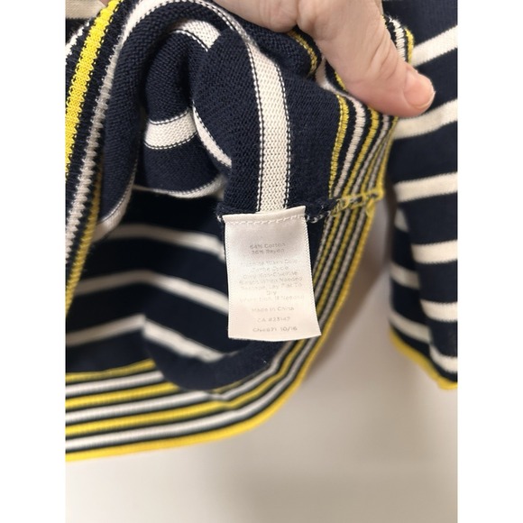 Talbots Navy Blue Yellow And White Striped 3/4 Sleeve Sweater Size Medium - Picture 3 of 9